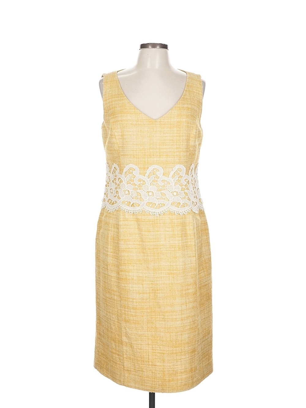 Carolina Herrera Vintage Vibes Yellow Midi Dress with White Lace Waist